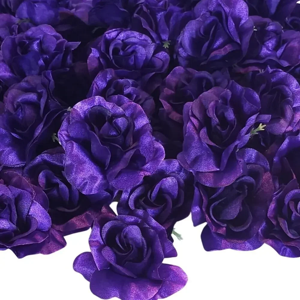 100 Purple Satin Rose Heads Stemless Wedding Floral Craft DIY Wreath 2.5in
